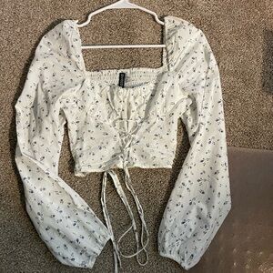 Corset tie front long sleeve shirt